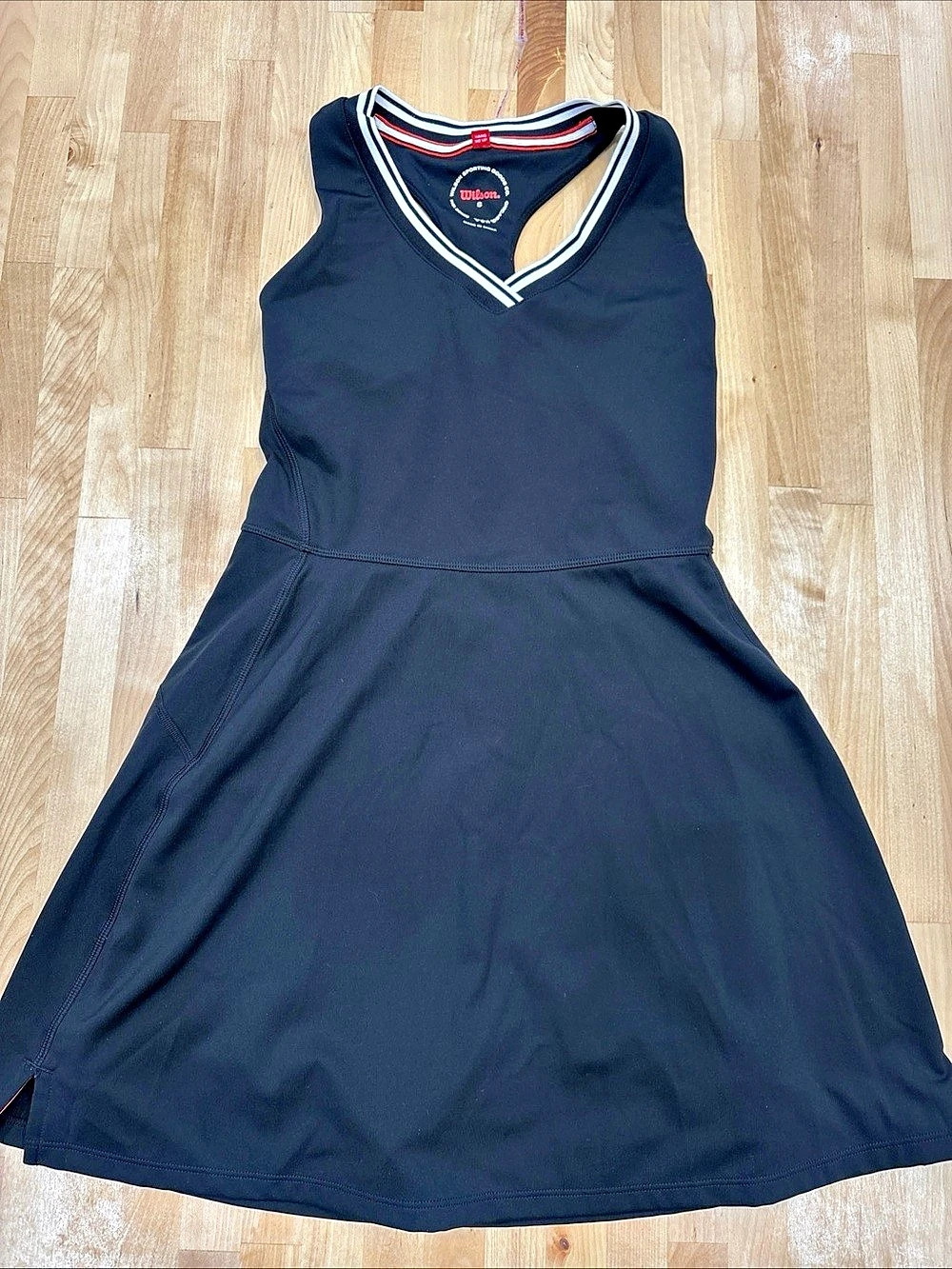 Wilson Tiebreaker Dress Black Lined Athletic Tennis V-neck White Trim Small